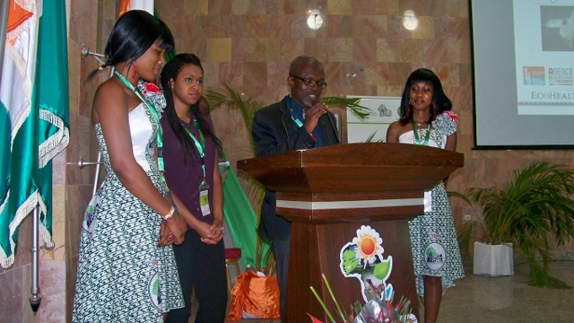 Professor Adou Yao and I, announcing the Declaration of the EcoHealth Conference Africa 2013,<br>Grand Bassam, Côte d’Ivoire